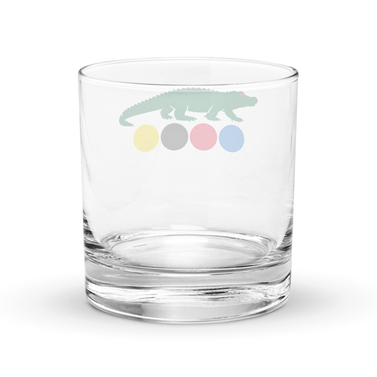 rocks glass with croquet logo