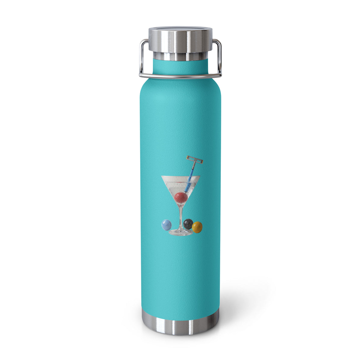copper insulated water bottle with croquet graphics