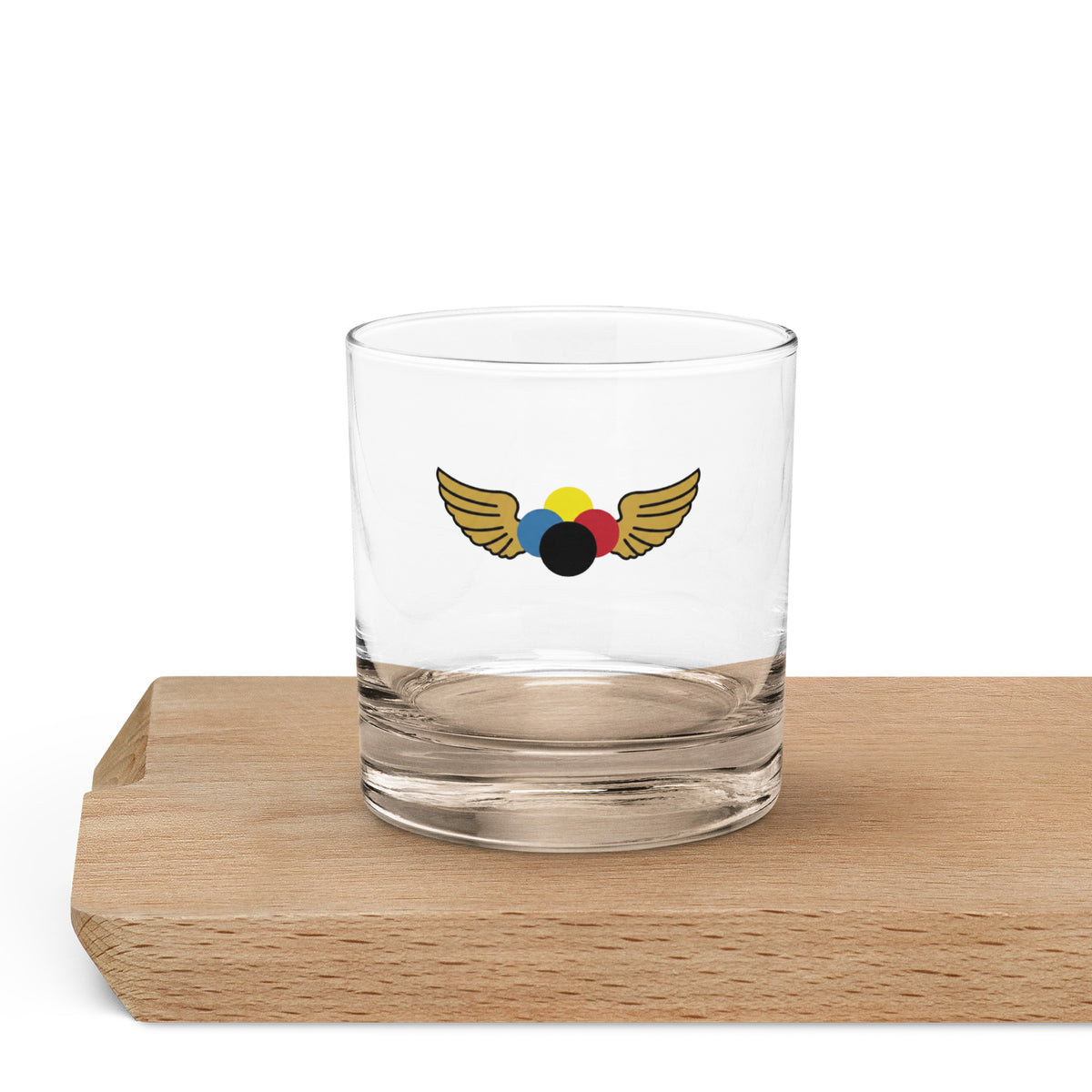 rocks glass  with croquet logo