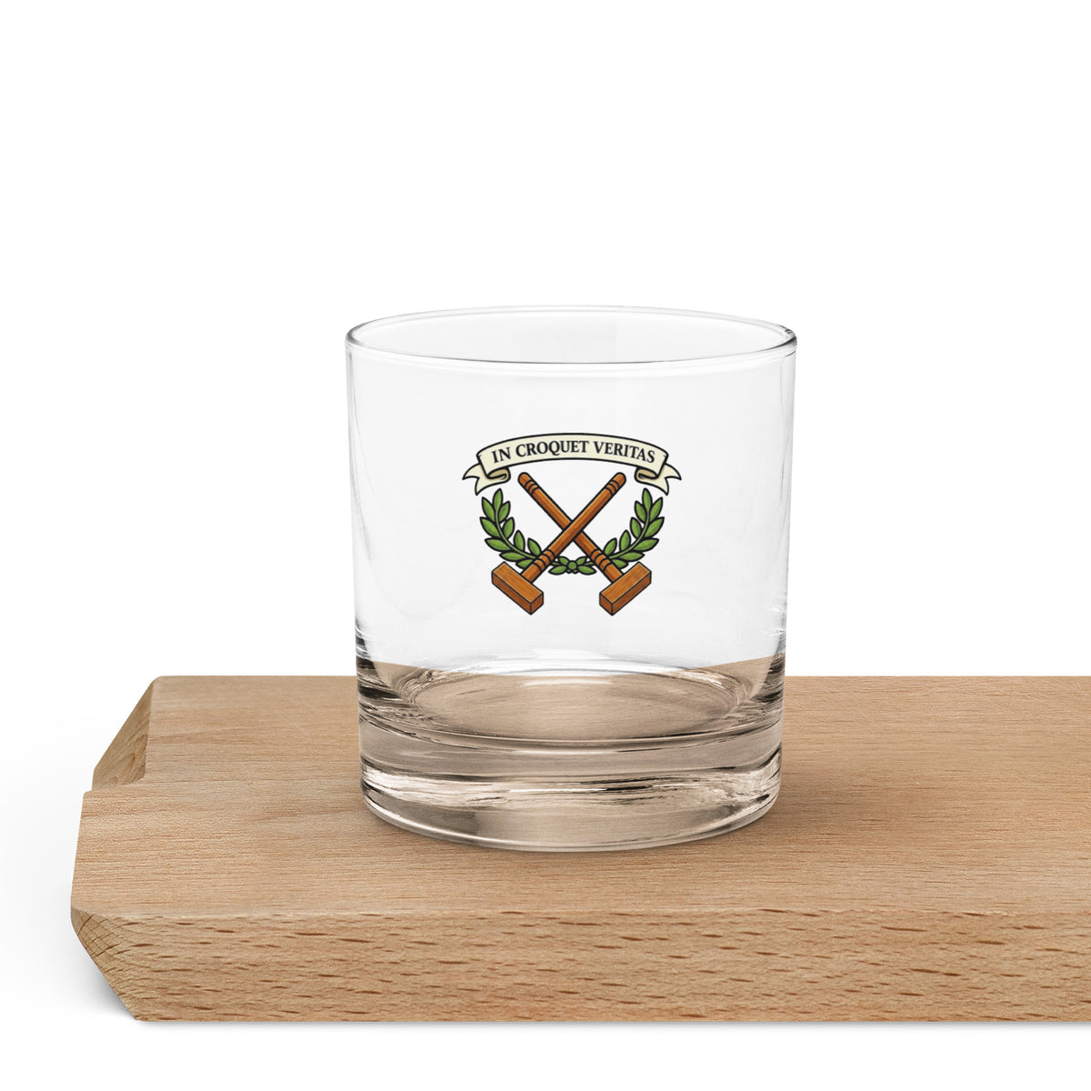 rocks 
glass  with croquet logo