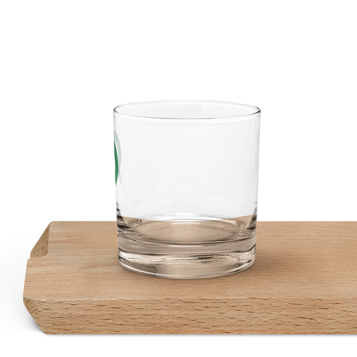 rocks glass with croquet logo