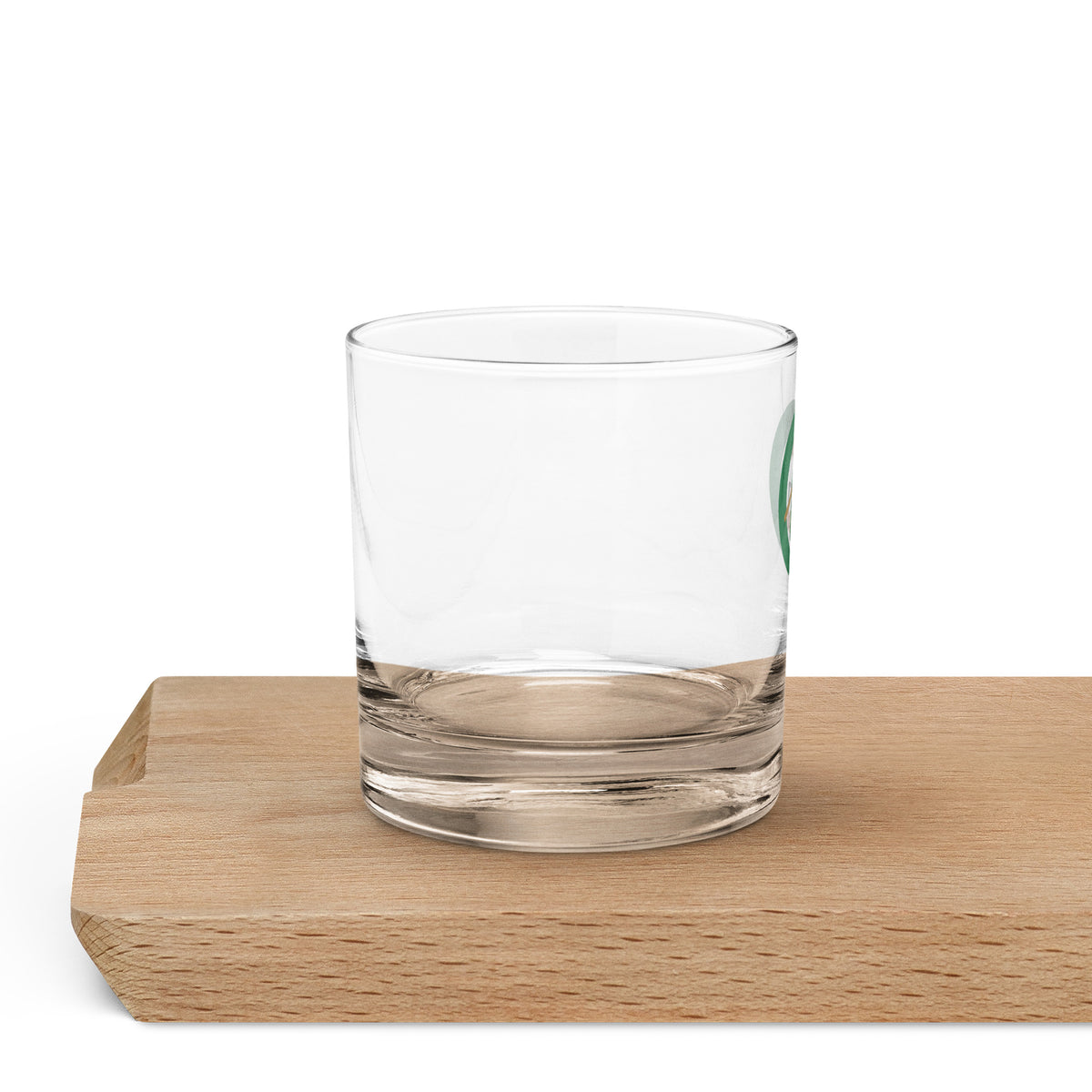 rocks glass with croquet logo