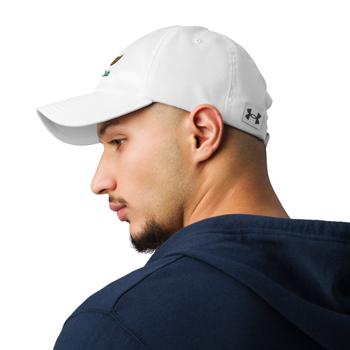 White baseball hat with a croquet logo