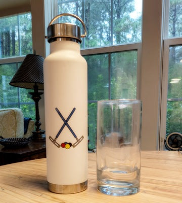 copper insulated water bottle with croquet graphics