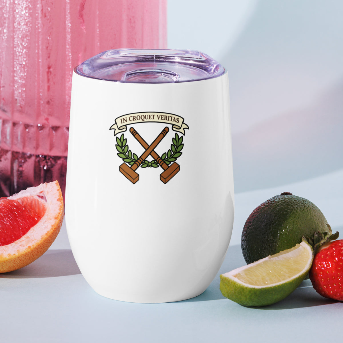 wine tumbler with croquet graphic
