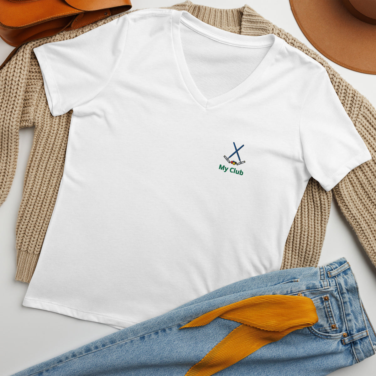 v-neck t-shirt with croquet logo